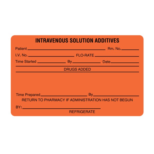 Nevs Label, Intravenous Solution Additives 2-7/16" x 4" Orange w/Black PMA-42 - main